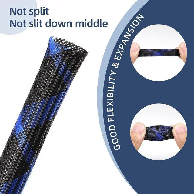 Alt view image 3 of 7 - Expandable Braided Sleeving, PET Automotive Wire Loom, Flexible Cable Management for Audio Video and Other Home Device, Cord Protector from Pets (Black Blue, 1/2" x 100ft)