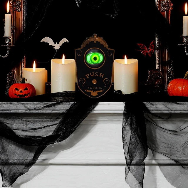 Alt view image 7 of 7 - Halloween Doorbell, Animated Eyeball Haunted Doorbell Halloween Decoration with Spooky Sounds, Trick or Treat Event for Halloween Party House Decor, Black