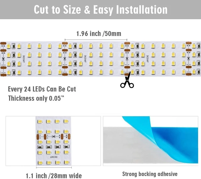 Alt view image 3 of 7 - Super Bright White LED Strip - 2835SMD High CRI 90 Quad Row Flexible LED Strip Lights - 24VDC IP20 17,650 lm/Roll for LED Retail Shops, Videography Lighting (5m/16.4' Daylight White)
