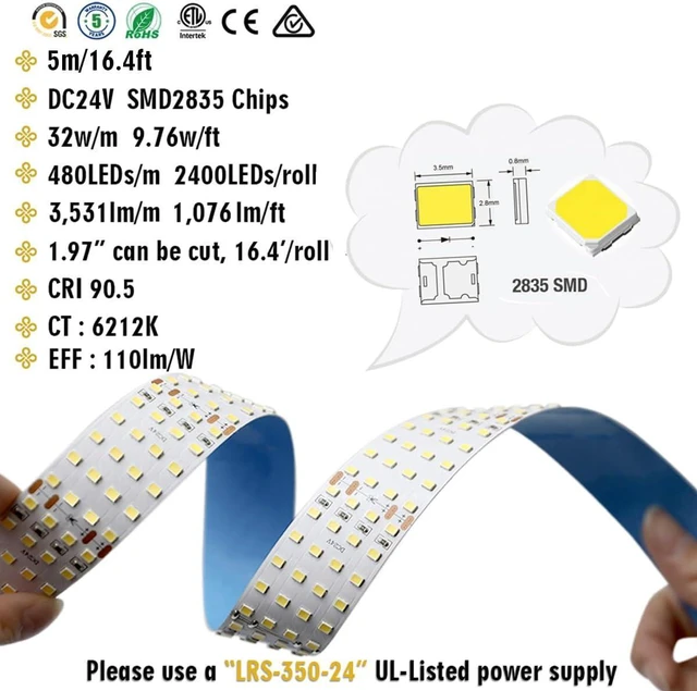 Alt view image 4 of 7 - Super Bright White LED Strip - 2835SMD High CRI 90 Quad Row Flexible LED Strip Lights - 24VDC IP20 17,650 lm/Roll for LED Retail Shops, Videography Lighting (5m/16.4' Daylight White)