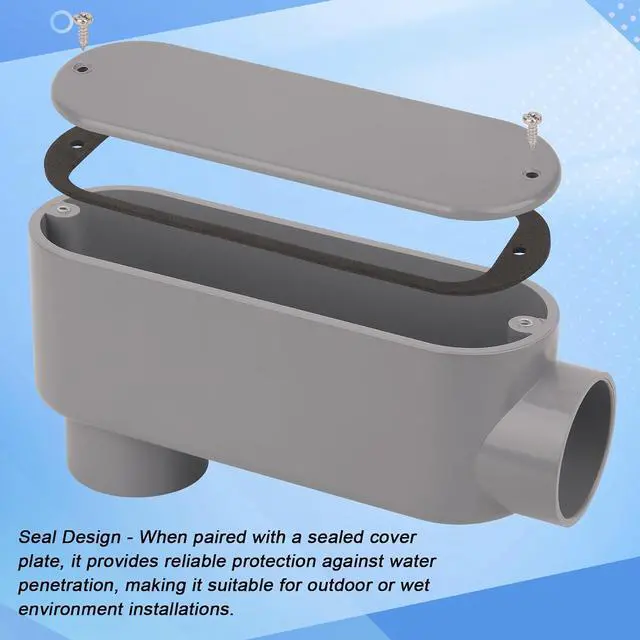 Alt view image 3 of 7 - 2Pack 1-1/2Inch Rigid PVC Conduit Body Type LB 1.50IN Slip x Slip PVC Conduit Bodies LB Type with Cover and Gasket, Gray