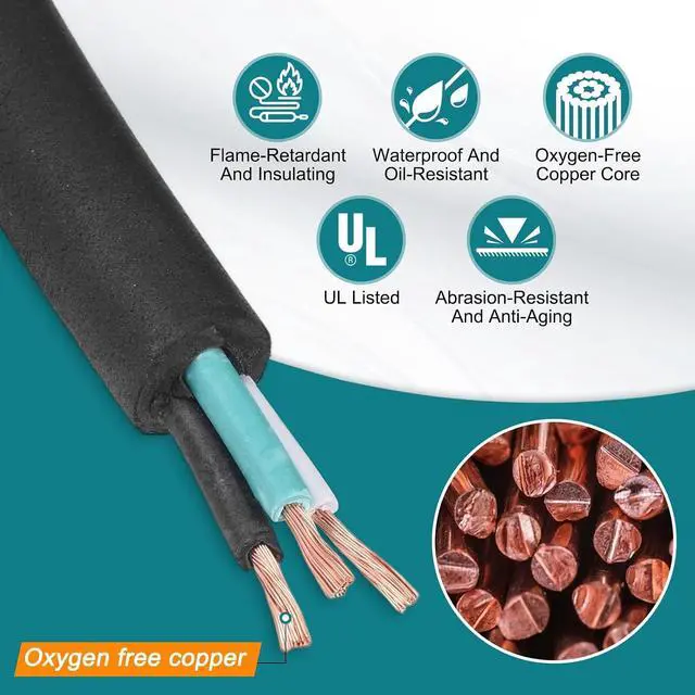 Alt view image 3 of 5 - MECCANIXITY SOOW 12 Gauge 3 Conductor Electrical Wire, 50ft 12 AWG Automotive Wire, Portable Power Cable 600V for Generators, LED Lights, Battery Chargers, Flexible Extension Cord