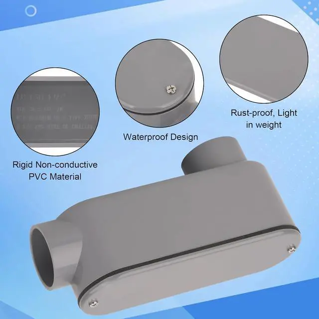 Alt view image 4 of 7 - 2Pack 1-1/2Inch Rigid PVC Conduit Body Type LB 1.50IN Slip x Slip PVC Conduit Bodies LB Type with Cover and Gasket, Gray