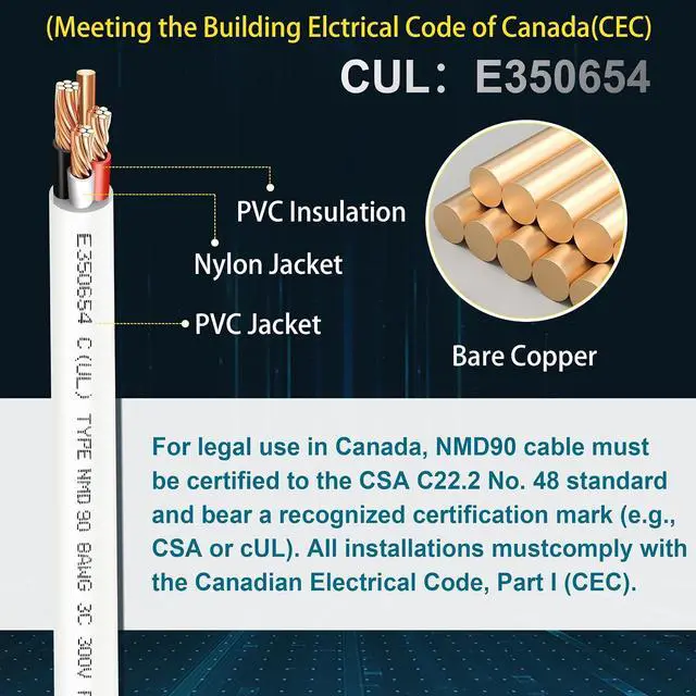 Alt view image 4 of 7 - NMD90 Electrical Wire, 8/3, Non-Metallic Sheathed Cable for Indoor Electric Wiring, Residential and Commercial Buildings Wiring, Electric Wire 8 AWG 3 Conductors, 25FT, CUL Certification