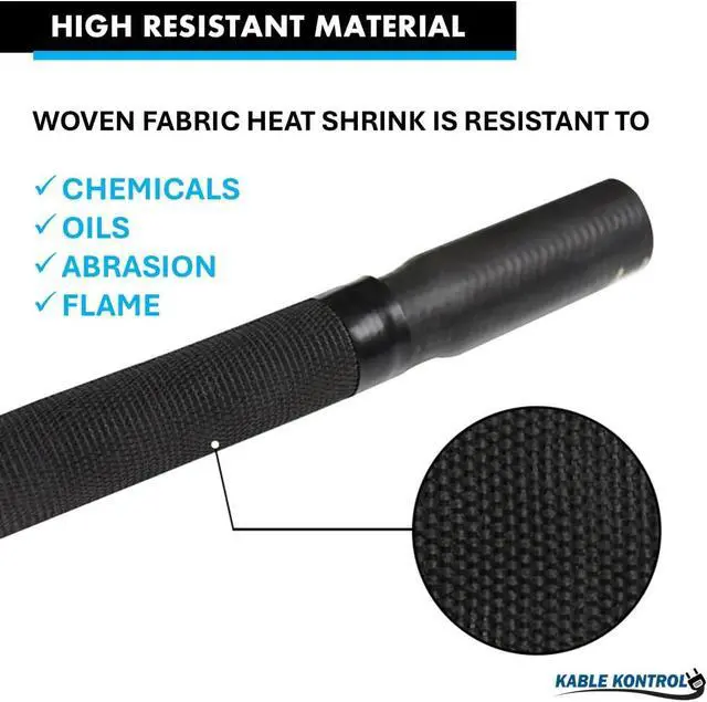 Alt view image 6 of 7 - Kable Kontrol Fabric Heat Shrink Braided Sleeving 1-3/16 Inch - 25' Ft Long, PET & Polyolefin Cable Sleeving Sheath - 2:1 Industrial Wiring Harness for Electrical Wire Insulation - Black