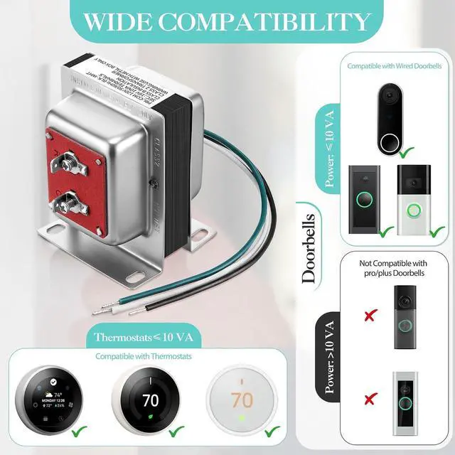 Alt view image 3 of 6 - Landhoow Doorbell Transformer 16V 10VA Compatible with Ring Wired Video Doorbell, Safe Wired Doorbell 10VA Kit, Easy to Install Door Bell Transformer for Home
