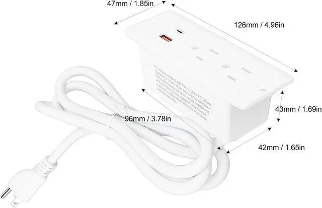 Alt view image 3 of 7 - Recessed Power Strip Fast Charging 2 Outlets 1 USB C 1 USB A Desk Convenient for Bedside Table Office