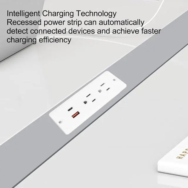 Alt view image 4 of 7 - Recessed Power Strip Fast Charging 2 Outlets 1 USB C 1 USB A Desk Convenient for Bedside Table Office