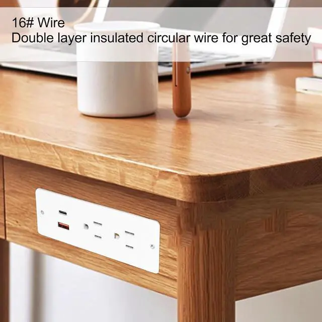 Alt view image 2 of 7 - Recessed Power Strip Fast Charging 2 Outlets 1 USB C 1 USB A Desk Convenient for Bedside Table Office