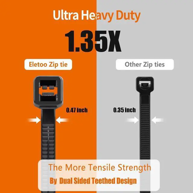 Alt view image 3 of 7 - 12 inch Black Zip Ties Heavy Duty (400 Pack), 2024 New Patented Design, 400 LBS Tensile Strength, Self-Locking Nylon PA66 UV Resistant Cable Ties for Indoor and Outdoor Use (Black, 12(400PCS))