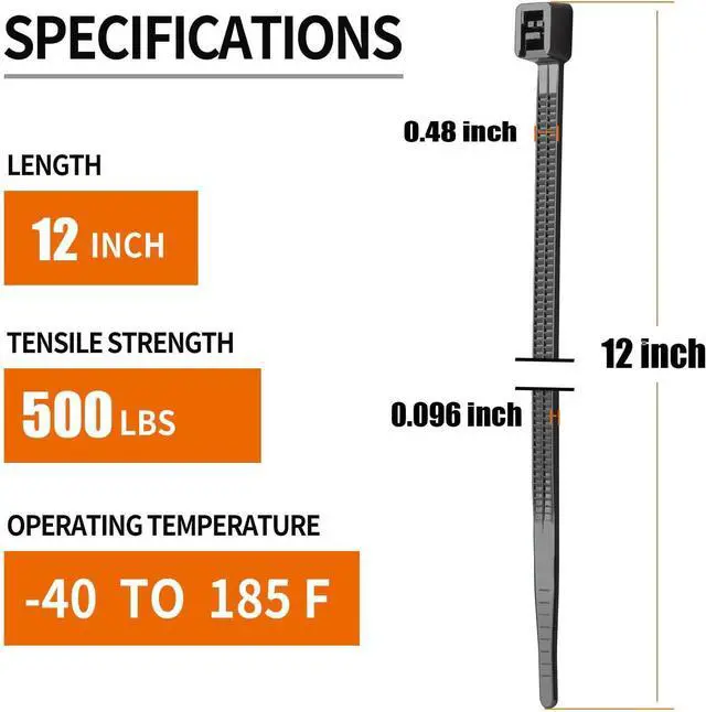Alt view image 2 of 7 - 12 inch Black Zip Ties Heavy Duty (400 Pack), 2024 New Patented Design, 400 LBS Tensile Strength, Self-Locking Nylon PA66 UV Resistant Cable Ties for Indoor and Outdoor Use (Black, 12(400PCS))