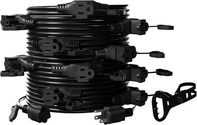Main image of Black 50FT Outdoor Extension Cord for Multiple Outlets - 11 Outlets | 16/3 Gauge SJTW Heavy Duty Weatherproof Power Cord for ETL Listed Extension Cable for Garden, Stage, Christmas Lights