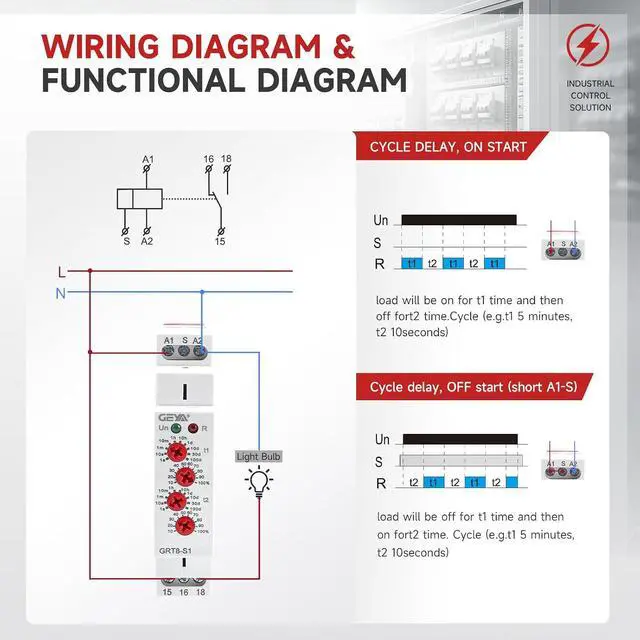 Alt view image 4 of 7 - Asymmetric Cycle Timer 2SPDT Relay 16A AC/DC12V-240V Electronic Repeat Relay(GRT8-S2,AC/DC12V-240V)