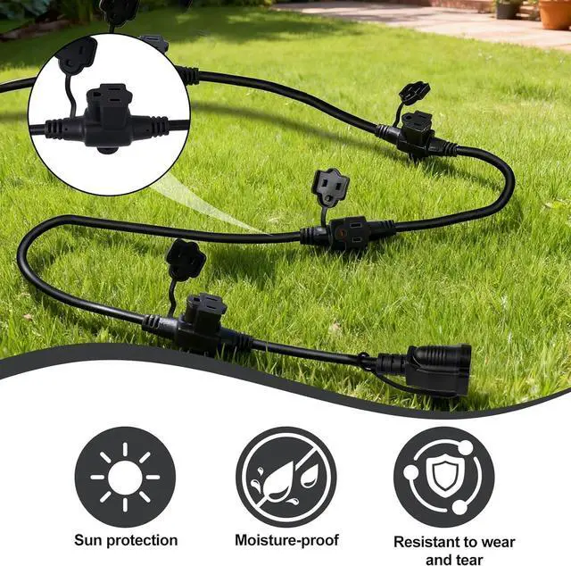 Alt view image 5 of 7 - Black 50FT Outdoor Extension Cord for Multiple Outlets - 11 Outlets | 16/3 Gauge SJTW Heavy Duty Weatherproof Power Cord for ETL Listed Extension Cable for Garden, Stage, Christmas Lights