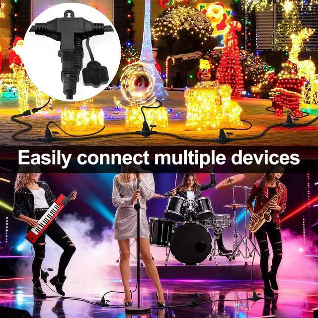 Alt view image 6 of 7 - Black 50FT Outdoor Extension Cord for Multiple Outlets - 11 Outlets | 16/3 Gauge SJTW Heavy Duty Weatherproof Power Cord for ETL Listed Extension Cable for Garden, Stage, Christmas Lights