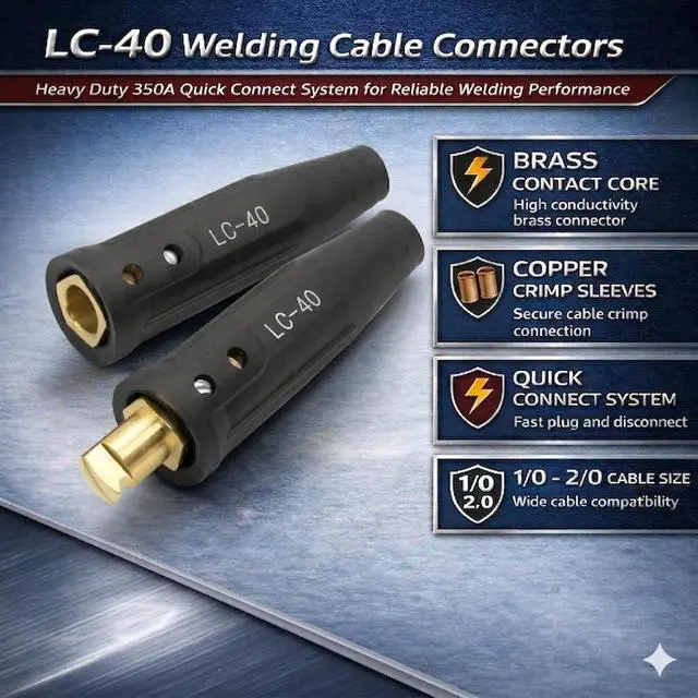 Alt view image 5 of 7 - 2 Pack LC-40 Welding Cable Quick Connectors, Male & Female Welding Lead Plug Set, 350A Heavy Duty for 1/02/0 Cables