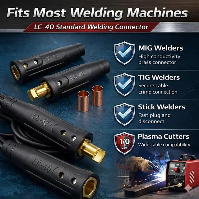 Alt view image 6 of 7 - 2 Pack LC-40 Welding Cable Quick Connectors, Male & Female Welding Lead Plug Set, 350A Heavy Duty for 1/02/0 Cables