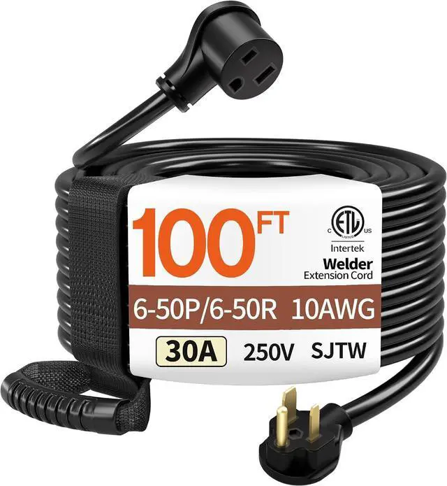 Main image of 30 Amp 10 Gauge Welder Extension Cord, NEMA 6-50P to 6-50R, 250V Heavy Duty Welding Wire for Lincoln, Plasma, Miller, STW, ETL