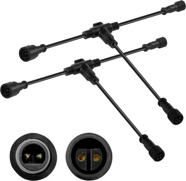 Main image of 9.8FT Outdoor Extenstion Cord with 2 Core 2 pin Black Plastics IP65 T Shape Tee Connctor for Extend Outdoor Landscape Lights,UL (2Pack)