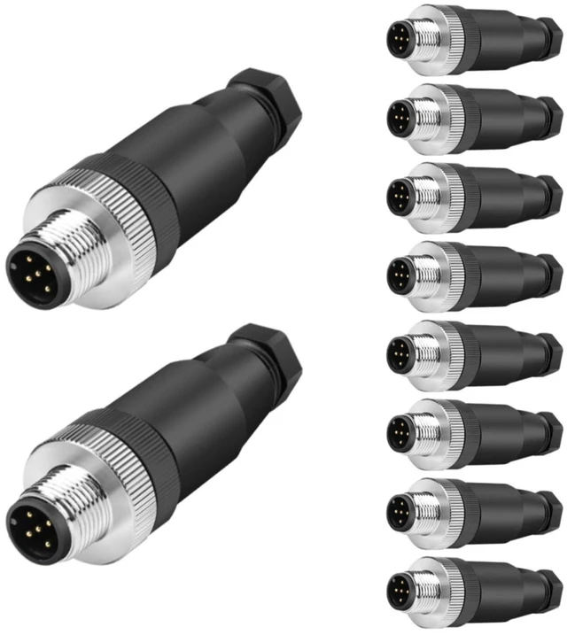 Main image of 10Pcs M12 5Pin Male Aviation Connector A Code, IP67 Waterproof Industrial Field Assembly Sensor Plug 12mm Straight for Circular Socket Panel