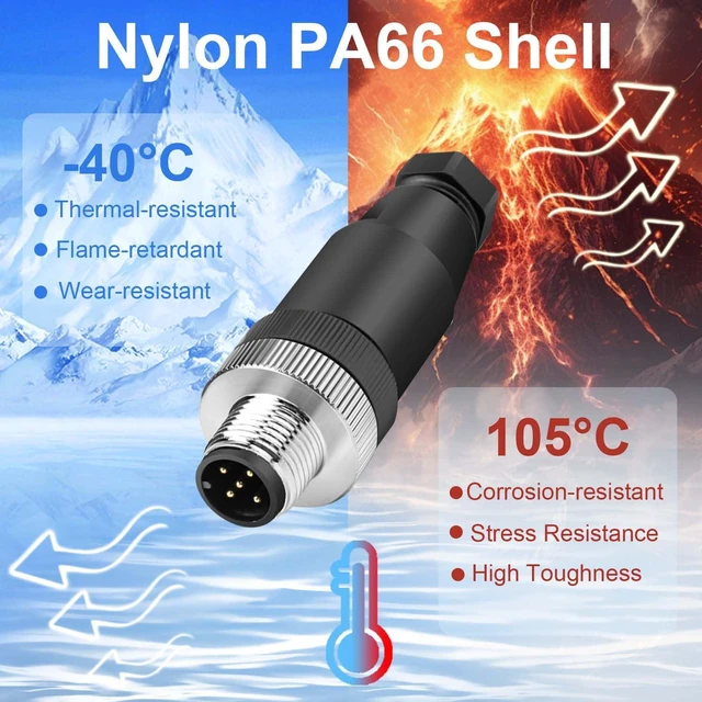 Alt view image 3 of 7 - 10Pcs M12 5-Pin Male Aviation Connector Industrial A-Code Plug Waterproof
