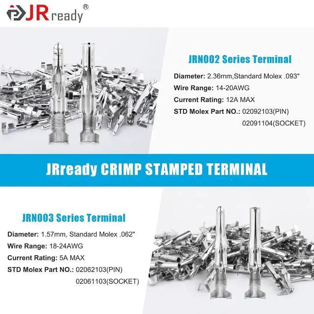 Alt view image 3 of 6 - JRready 093 062 Pins Connector Kit Wire Pin Connectors Male Female Contacts 1190 1580 Series 14-20AWG 18-24AWG Crimp Terminals Pins Sockets for Molex Connectors 3.68mm 5.03mm Pitch 120 Pairs ST6526