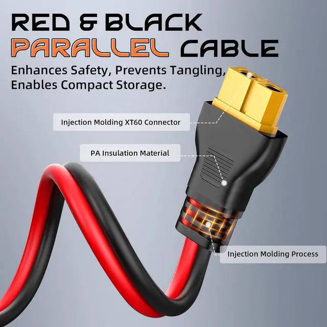 Alt view image 7 of 7 - 30FT 10AWG XT60 Solar Charging Cable, GIBBAB Solar Panel Connector to XT60 Extension Charge Adapter Cable with Caps & Wire Ties for LiFePO4 Battery RV Portable Power Station Ecoflow Generator