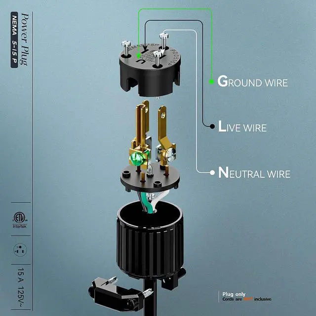 Alt view image 4 of 7 - (10PACK) Nema 5-15P Male Plug, ETL Listed 15AMP/125VOLT,15A Straight DIY Male, USA/Canada 3-Prong Connector, Household AC Industrial Grade Plug Black Color