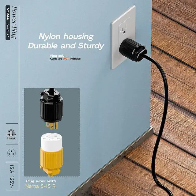 Alt view image 7 of 7 - (10PACK) Nema 5-15P Male Plug, ETL Listed 15AMP/125VOLT,15A Straight DIY Male, USA/Canada 3-Prong Connector, Household AC Industrial Grade Plug Black Color