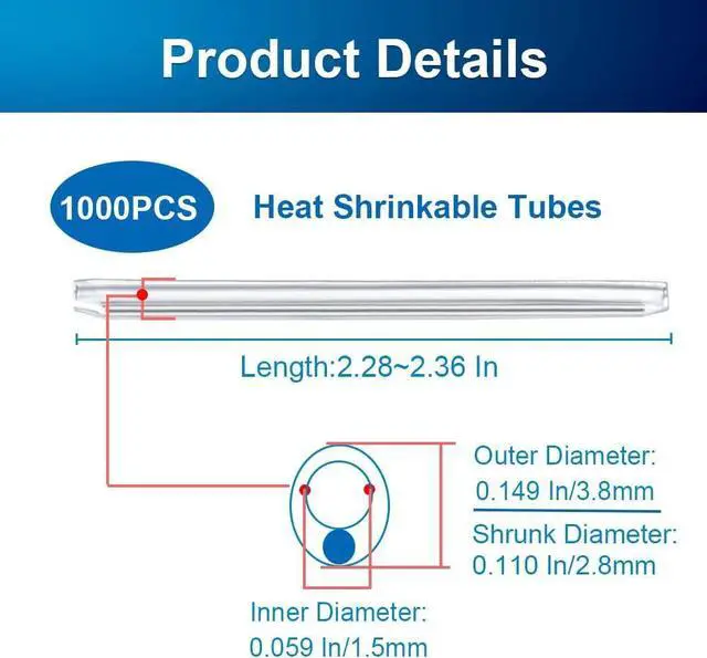 Main image of 1000 PCS 60mm Fiber Optical Heat Shrinkable Tubes, Fusion Splice Transparent PE Sleeves with Single Stainless Rod for Bare Fiber