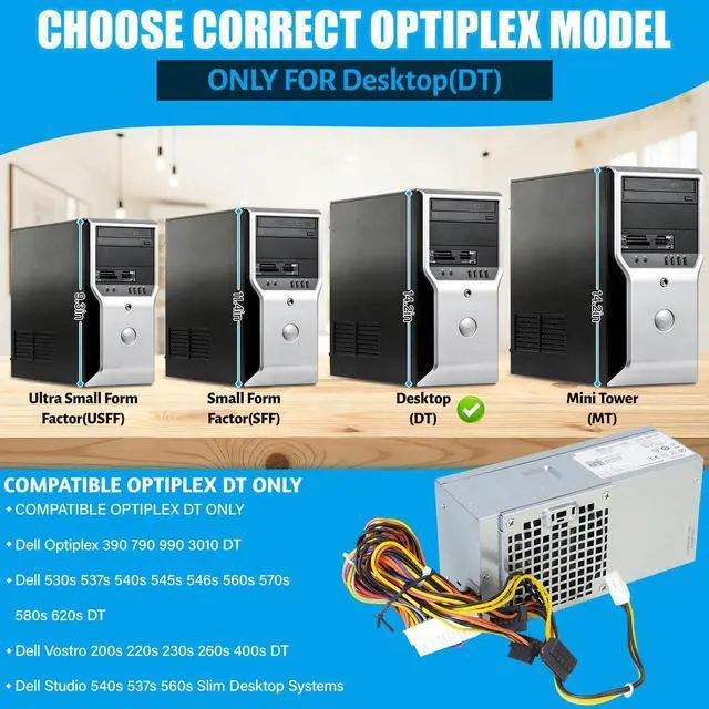 Alt view image 2 of 7 - D250AD-00 H250ad-00 250W Power Supply for Dell Optiplex 390 3010 990 790 DT 530s 537s 540s 545s 546s 560s 570s 580s Vostro 200s 220s 230s 400s Studio 540s Slim Desktop DT Systems L250NS-00