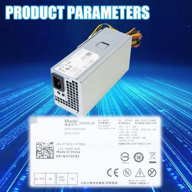 Alt view image 6 of 7 - D250AD-00 H250ad-00 250W Power Supply for Dell Optiplex 390 3010 990 790 DT 530s 537s 540s 545s 546s 560s 570s 580s Vostro 200s 220s 230s 400s Studio 540s Slim Desktop DT Systems L250NS-00