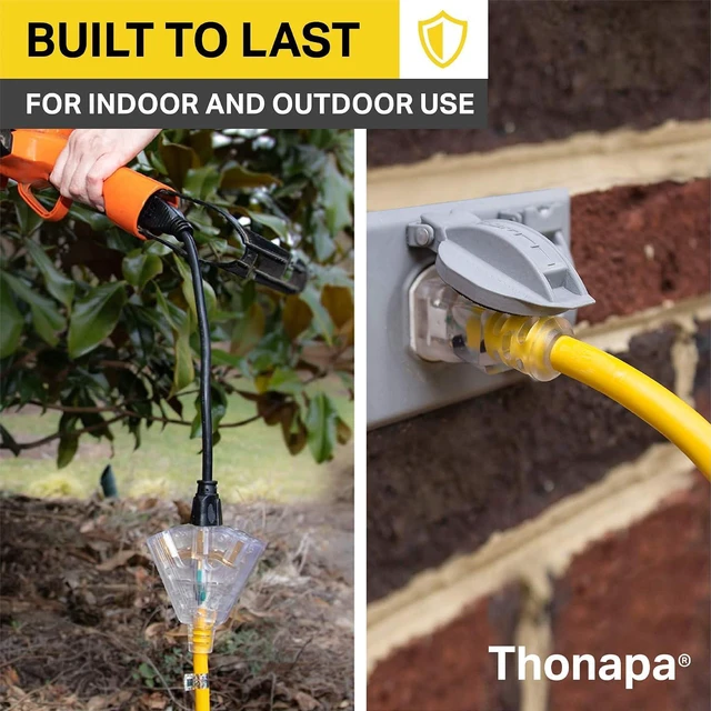 Alt view image 4 of 5 - THONAPA 10 Gauge Outdoor Extension Cord 75 ft with 3 Outlets - Weatherproof Heavy Duty Extension Cord, Multiple Outlets 75 Foot, 10/3 SJTW Yellow Cable with 3 Prong Grounded Plug, 15 Amp