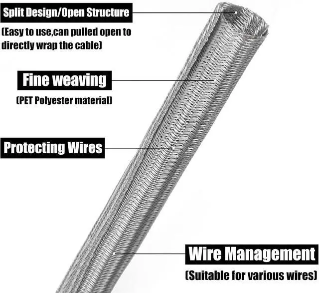 Alt view image 3 of 7 - 25ft PET Braided Cable Sleeve 1 inch(25mm) Wire Protector Cable wrap Wire Covers for Cords Cable Sleeves Cord Management Cable Management Sleeve(Grey)