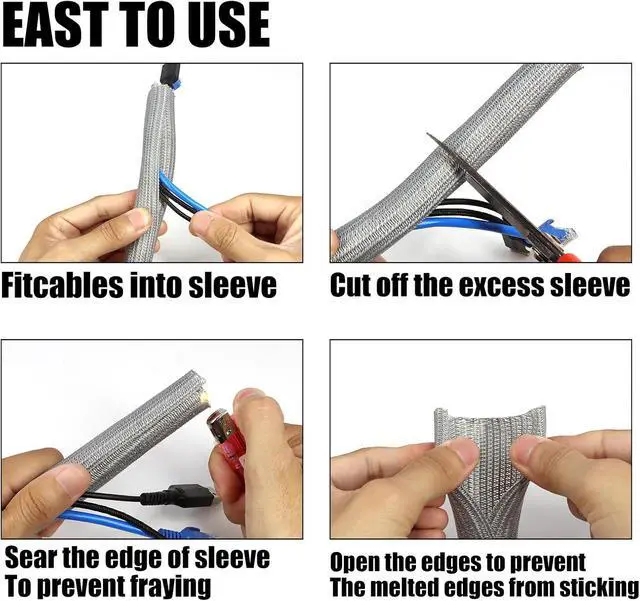 Alt view image 5 of 7 - 25ft PET Braided Cable Sleeve 1 inch(25mm) Wire Protector Cable wrap Wire Covers for Cords Cable Sleeves Cord Management Cable Management Sleeve(Grey)