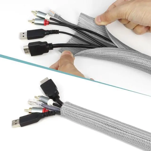 Alt view image 2 of 7 - 25ft PET Braided Cable Sleeve 1 inch(25mm) Wire Protector Cable wrap Wire Covers for Cords Cable Sleeves Cord Management Cable Management Sleeve(Grey)