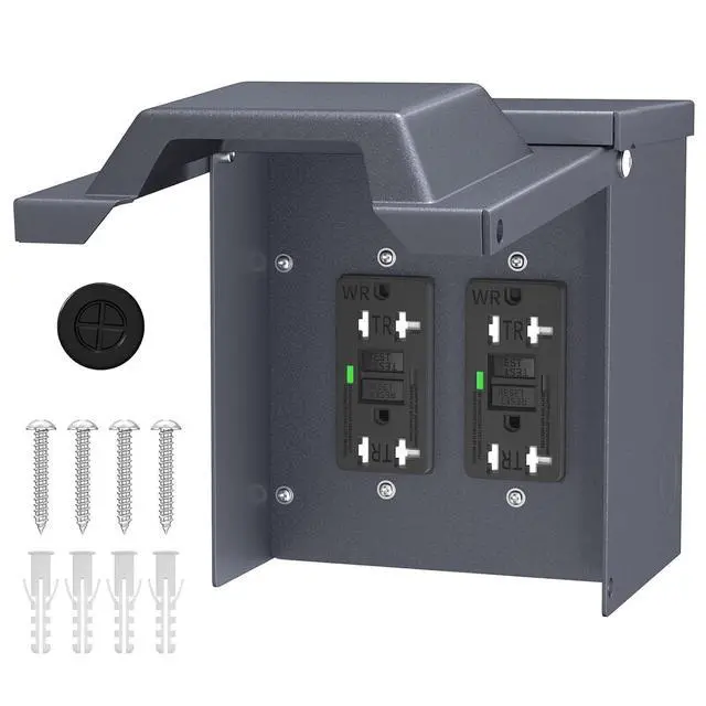 Alt view image 7 of 7 - Electrical Outlet Box, Carbon SteelElectrical Box Power Outlet Enclosure WRTR GFCI Outlet with Cover Double WRTR GFCI 20AMP Outlets Water Proof 3R Enclosure for Outdoor