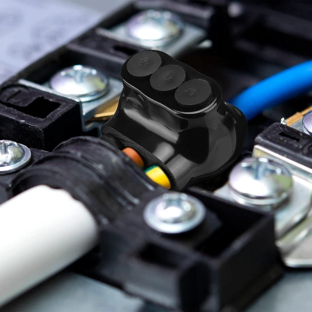 Alt view image 5 of 6 - Kanayu 10 Pcs Black Insulated Multi Cable Connector, 3 Ports Electric Wire Connectors and Soldering Lugs, Single Side Entry Cable Splicers, with Oxide Inhibitor (14-4AWG Range,1.57" x 1.26")