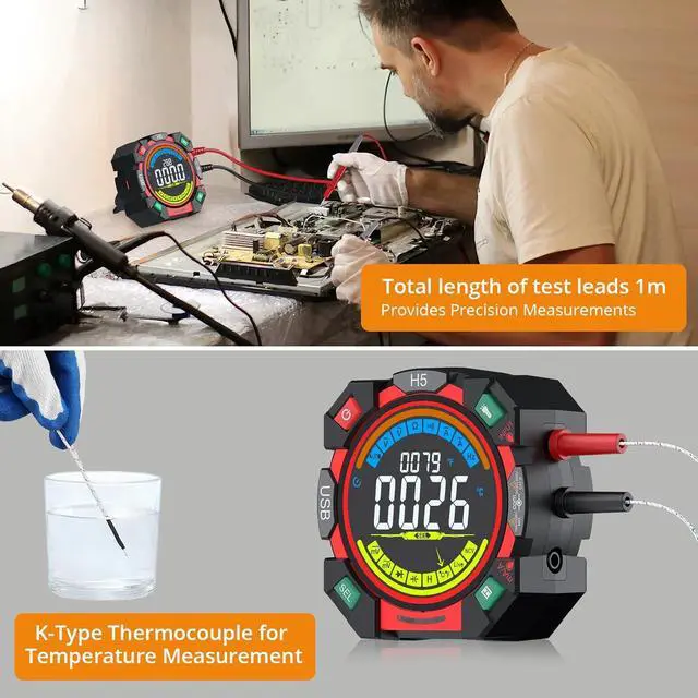 Alt view image 4 of 7 - Neoteck 6000 Counts TRMS Multimeter Rechargeable Auto-Ranging Volt Meter for AC/DC Voltage & Current Electric Meter Tester with Color Screen for NCV Diode Continuity Resistance Capacitance