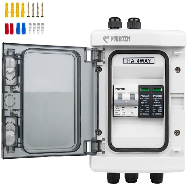 Main image of Solar Combiner Box 1-in-1-Out 40A Circuit Breaker with Surge Protector PV Combiner Box Waterproof Enclosure for RV/Rooftop/Off-Grid Systems/Solar Panel System