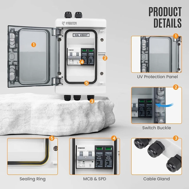 Alt view image 3 of 7 - Solar Combiner Box 1-in-1-Out 40A Circuit Breaker with Surge Protector PV Combiner Box Waterproof Enclosure for RV/Rooftop/Off-Grid Systems/Solar Panel System
