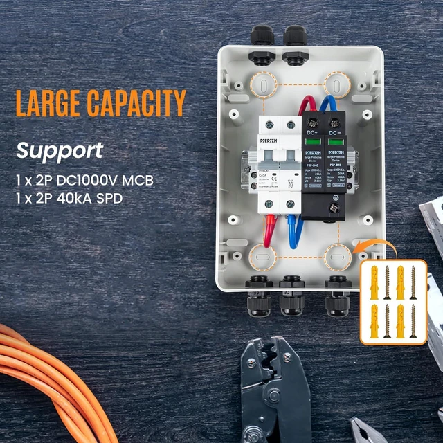 Alt view image 6 of 7 - Solar Combiner Box 1-in-1-Out 40A Circuit Breaker with Surge Protector PV Combiner Box Waterproof Enclosure for RV/Rooftop/Off-Grid Systems/Solar Panel System