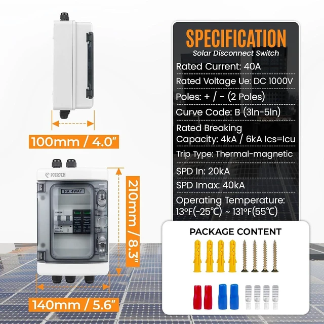 Alt view image 7 of 7 - Solar Combiner Box 1-in-1-Out 40A Circuit Breaker with Surge Protector PV Combiner Box Waterproof Enclosure for RV/Rooftop/Off-Grid Systems/Solar Panel System