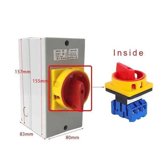 Alt view image 2 of 5 - YMD11-63D ON-Off Two Positions Isolator Disconnect Switch 63A 3P Padlock Cam Changeover with IP65 Waterproof Box Enclosure