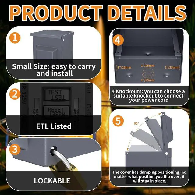 Alt view image 3 of 7 - Electrical Outlet Box, Carbon SteelElectrical Box Power Outlet Enclosure WRTR GFCI Outlet with Cover Double WRTR GFCI 20AMP Outlets Water Proof 3R Enclosure for Outdoor