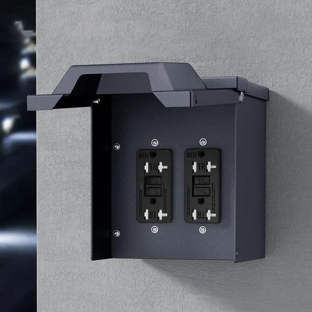 Alt view image 5 of 7 - Electrical Outlet Box, Carbon SteelElectrical Box Power Outlet Enclosure WRTR GFCI Outlet with Cover Double WRTR GFCI 20AMP Outlets Water Proof 3R Enclosure for Outdoor