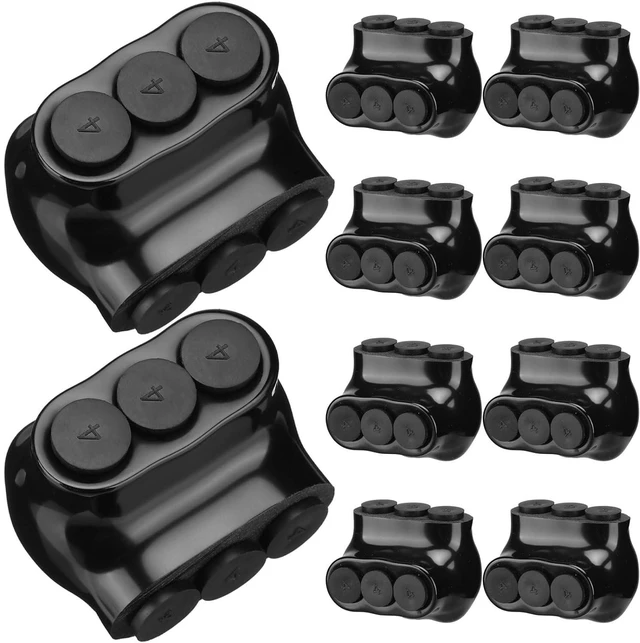 Main image of Kanayu 10 Pcs Black Insulated Multi Cable Connector, 3 Ports Electric Wire Connectors and Soldering Lugs, Single Side Entry Cable Splicers, with Oxide Inhibitor (14-4AWG Range,1.57" x 1.26")