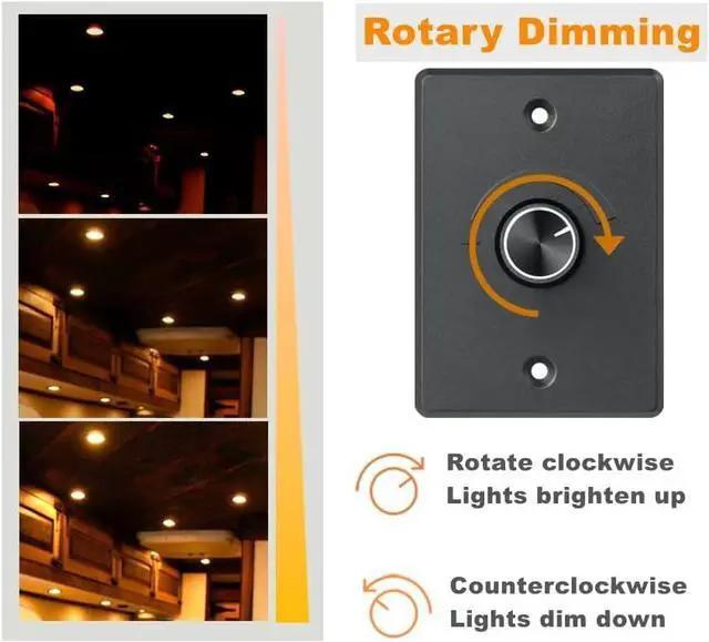 Alt view image 4 of 7 - 12V Light Dimmer 12 Volt PWM LED Dimmer Switch for RV Boat Truck Camper Van Trailer Light Fixture, LED Strip Lights Rotary Knob DC12-24V (2-Pack 6A)