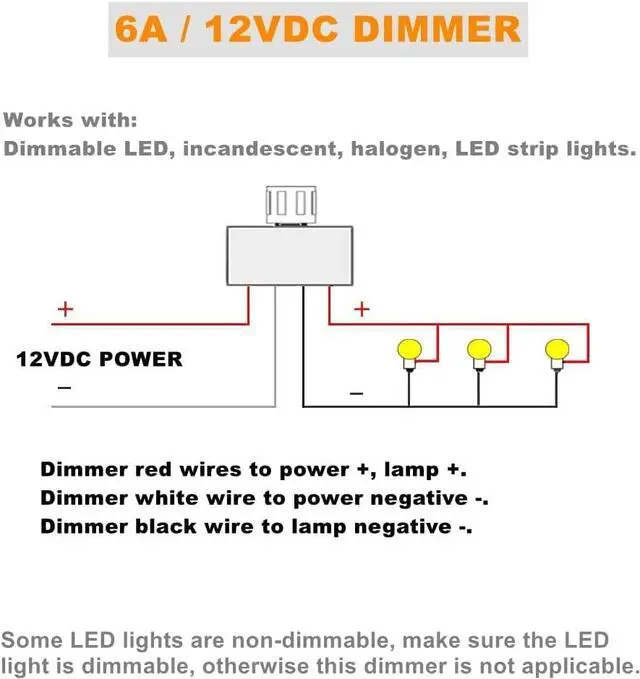 Alt view image 2 of 7 - 12V Light Dimmer 12 Volt PWM LED Dimmer Switch for RV Boat Truck Camper Van Trailer Light Fixture, LED Strip Lights Rotary Knob DC12-24V (2-Pack 6A)