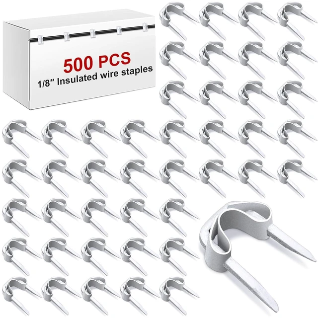 Main image of Tandefio 500 Pcs Electrical Wire Staples U Type 1/8 Inch Insulated Staples Wire Tacks for Cables Organization, Secures Low Voltage Efficient Cable Clips for Speaker Telephone Thermostat, White